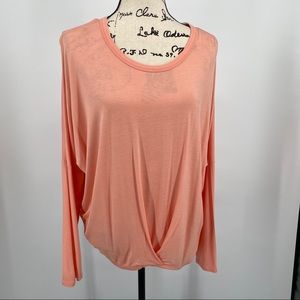Fantastic Fawn Long Sleeve Blouse Lace Accent Back Peach Medium